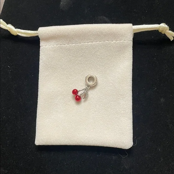 Cherry fruit dangle charm fits Pandora bracelet or necklace S925 Sterling Silver - Picture 5 of 5